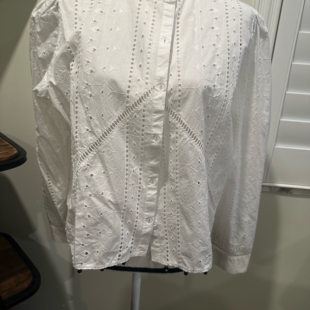 Zara White Eyelet Button Down Shirt